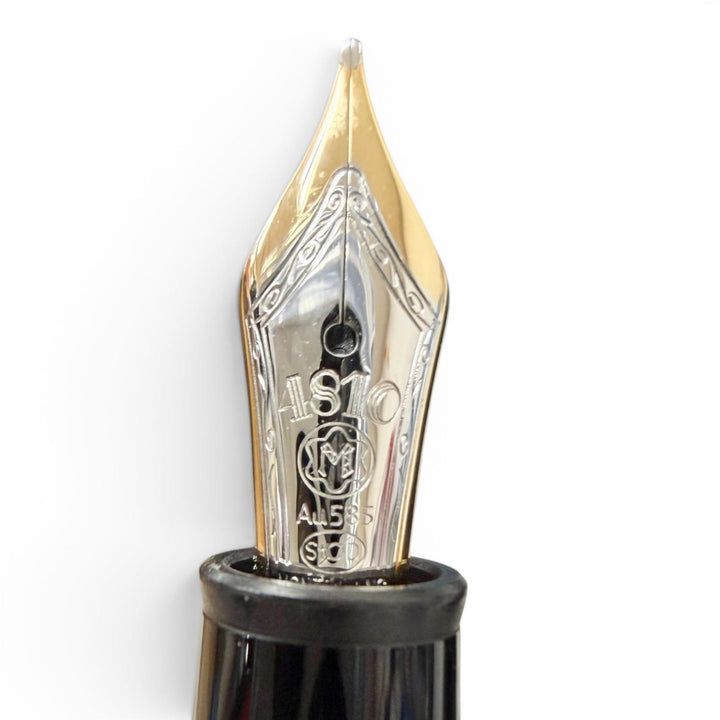 美品□MONTBLANC モンブラン マイスターシュテュック 145 クラシック プラチナライン 14K Fニブ 万年筆 ブラック シルバー ドイツ製