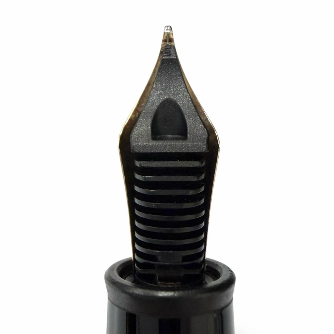 美品□MONTBLANC モンブラン マイスターシュテュック 145 クラシック プラチナライン 14K Fニブ 万年筆 ブラック シルバー ドイツ製