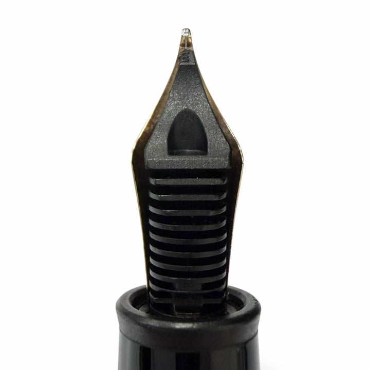 美品□MONTBLANC モンブラン マイスターシュテュック 145 クラシック プラチナライン 14K Fニブ 万年筆 ブラック シルバー ドイツ製