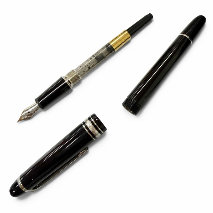 美品□MONTBLANC モンブラン マイスターシュテュック 145 クラシック プラチナライン 14K Fニブ 万年筆 ブラック シルバー ドイツ製