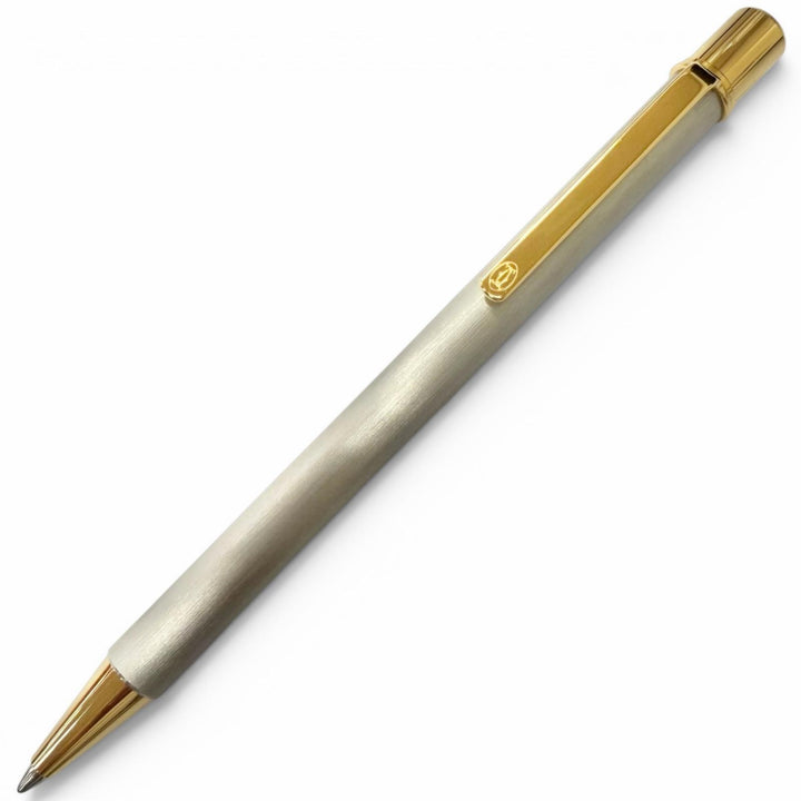 極美品□Cartier カルティエ マスト ドゥ カルティエ ヘアライン ボールペン シルバー ゴールド フランス製 メンズ 筆記確認済み