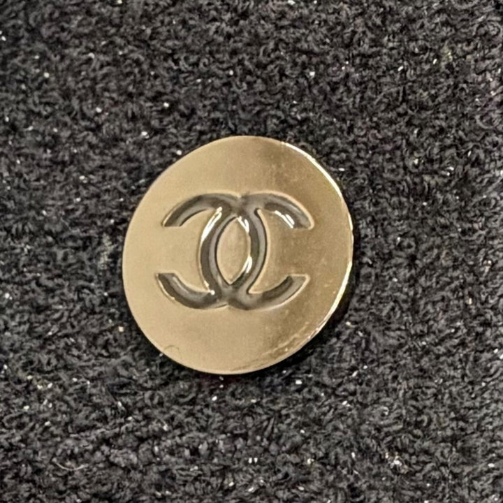 極美品△CHANEL シャネル ヴィンテージ P05420 95A ウール ココマークボタン ラメ ツイード ジャケット ブラック 40 仏製 レディース