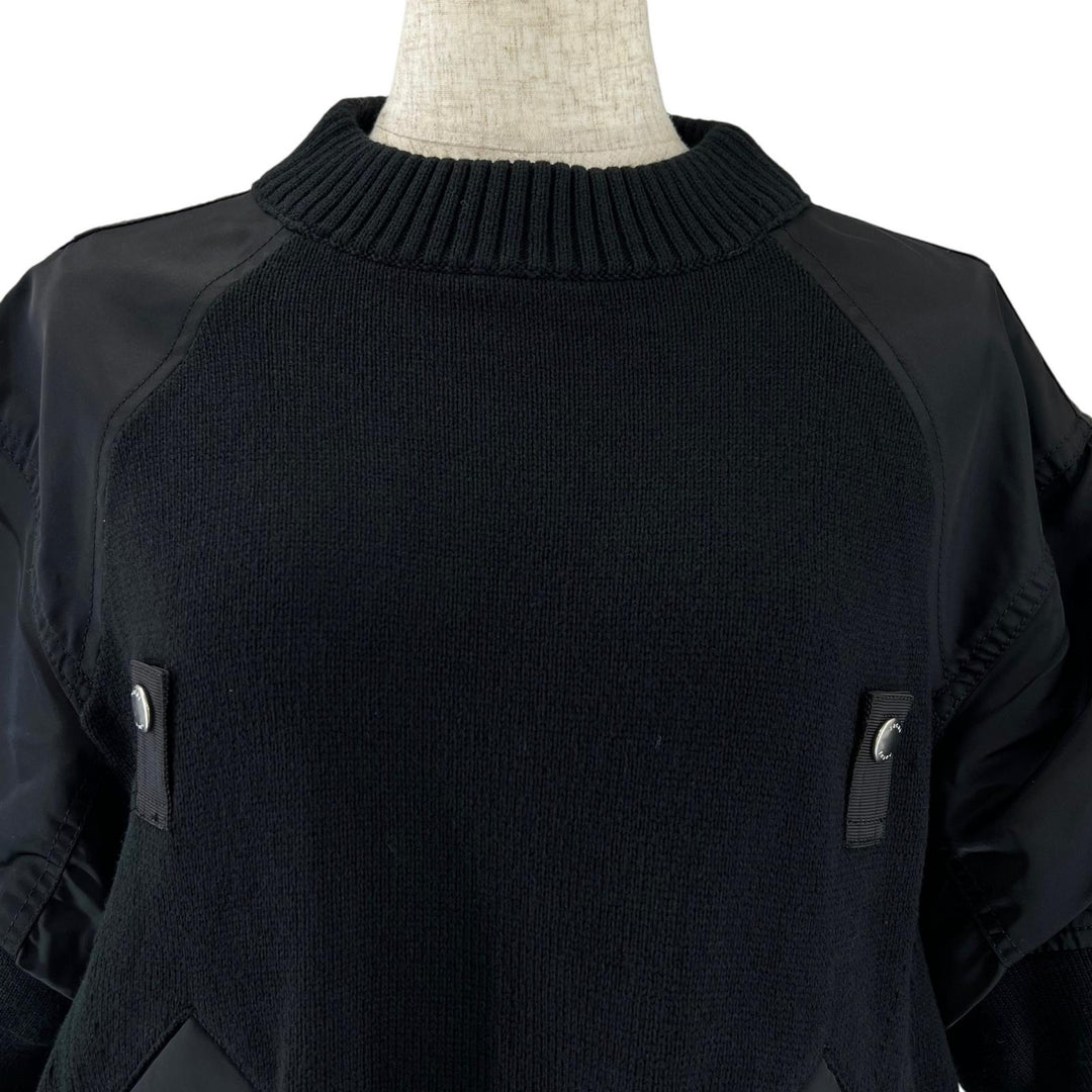 極美品▲Sacai サカイ 24SS 24-07087 ナイロンツイルニットプルオーバー ドッキング パフスリーブ 半袖ニット ブラック 1 レディース