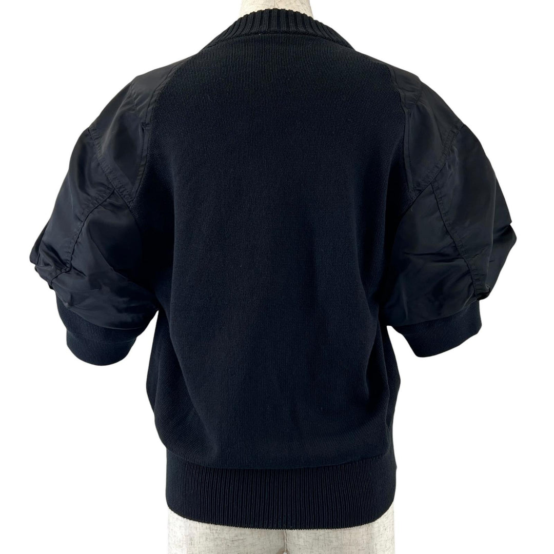 極美品▲Sacai サカイ 24SS 24-07087 ナイロンツイルニットプルオーバー ドッキング パフスリーブ 半袖ニット ブラック 1 レディース