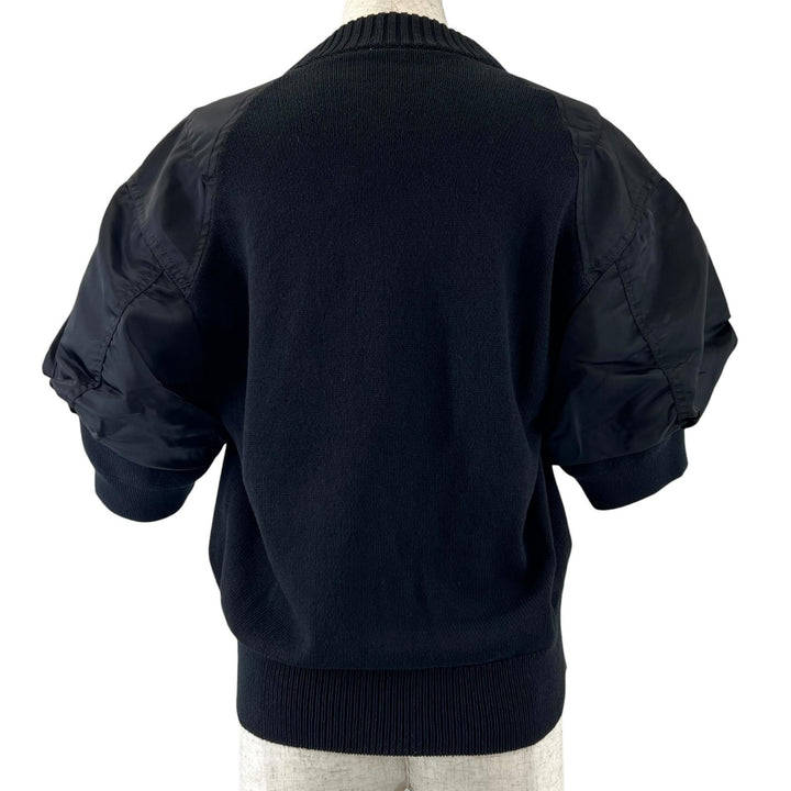 極美品▲Sacai サカイ 24SS 24-07087 ナイロンツイルニットプルオーバー ドッキング パフスリーブ 半袖ニット ブラック 1 レディース