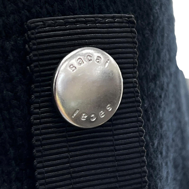 極美品▲Sacai サカイ 24SS 24-07087 ナイロンツイルニットプルオーバー ドッキング パフスリーブ 半袖ニット ブラック 1 レディース