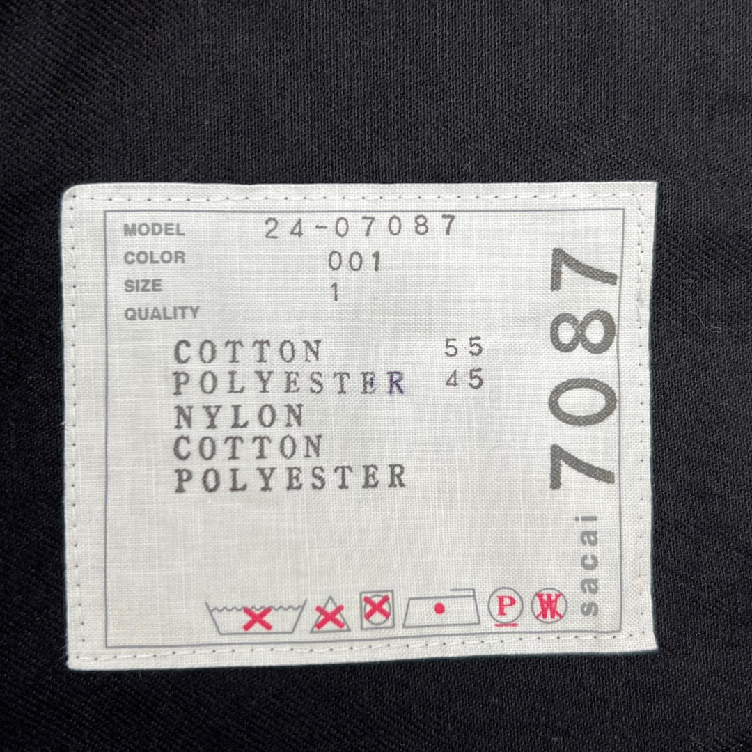 極美品▲Sacai サカイ 24SS 24-07087 ナイロンツイルニットプルオーバー ドッキング パフスリーブ 半袖ニット ブラック 1 レディース
