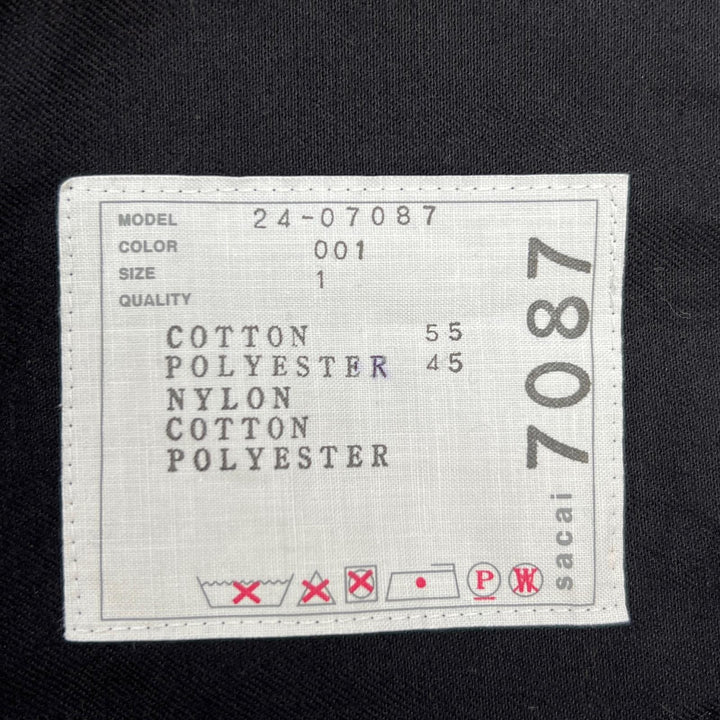 極美品▲Sacai サカイ 24SS 24-07087 ナイロンツイルニットプルオーバー ドッキング パフスリーブ 半袖ニット ブラック 1 レディース
