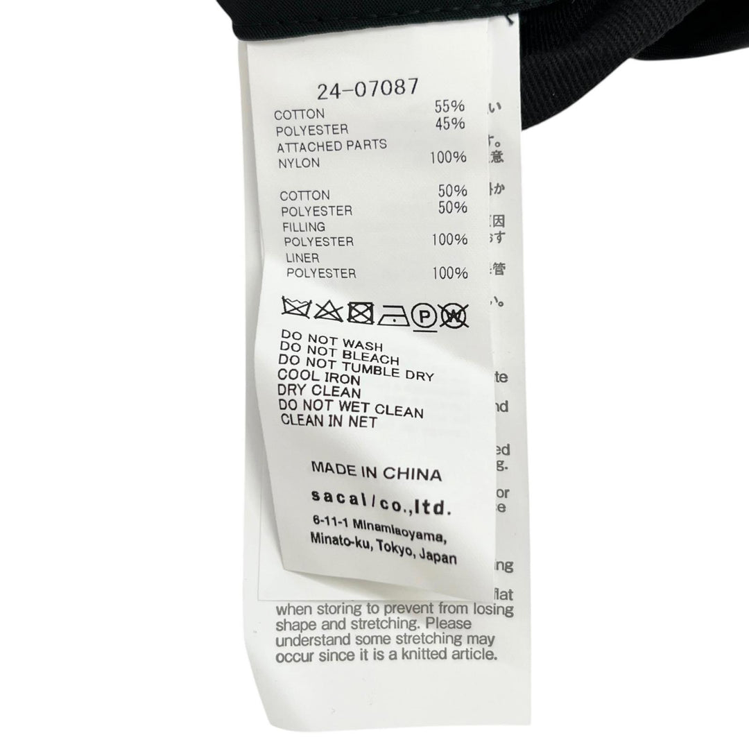 極美品▲Sacai サカイ 24SS 24-07087 ナイロンツイルニットプルオーバー ドッキング パフスリーブ 半袖ニット ブラック 1 レディース
