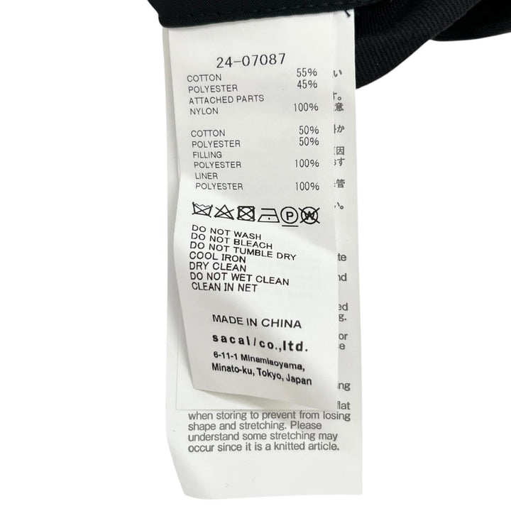 極美品▲Sacai サカイ 24SS 24-07087 ナイロンツイルニットプルオーバー ドッキング パフスリーブ 半袖ニット ブラック 1 レディース
