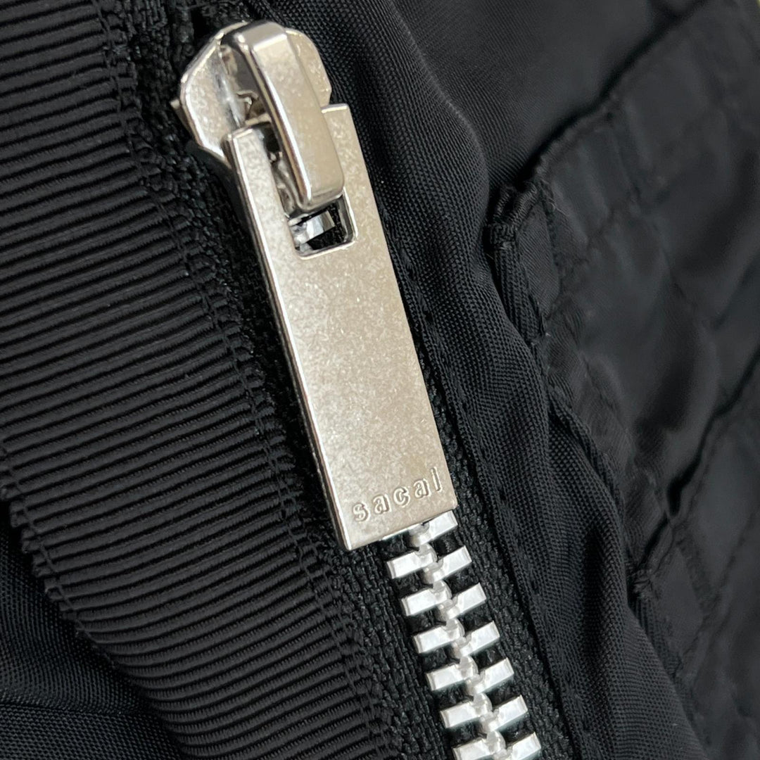 極美品▲Sacai サカイ 24SS 24-07087 ナイロンツイルニットプルオーバー ドッキング パフスリーブ 半袖ニット ブラック 1 レディース