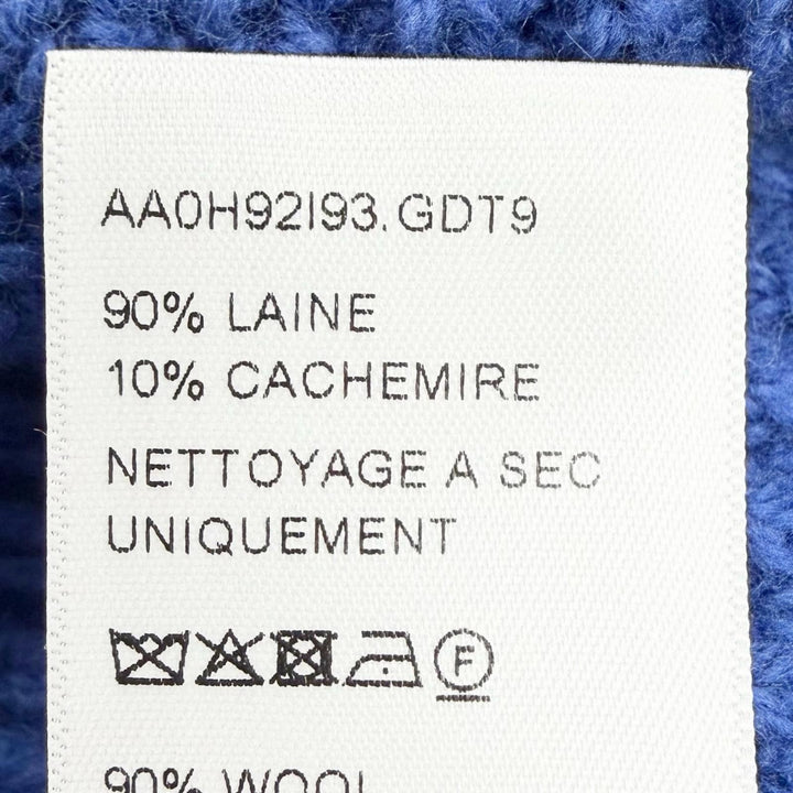 極美品△CELINE セリーヌ AA0H92I93 ウール カシミヤ ロゴ リブ ニットキャップ ビーニー ニット帽 ブルー イタリア製 正規品 レディース