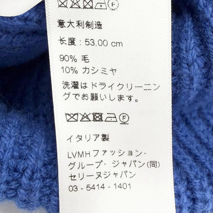 極美品△CELINE セリーヌ AA0H92I93 ウール カシミヤ ロゴ リブ ニットキャップ ビーニー ニット帽 ブルー イタリア製 正規品 レディース