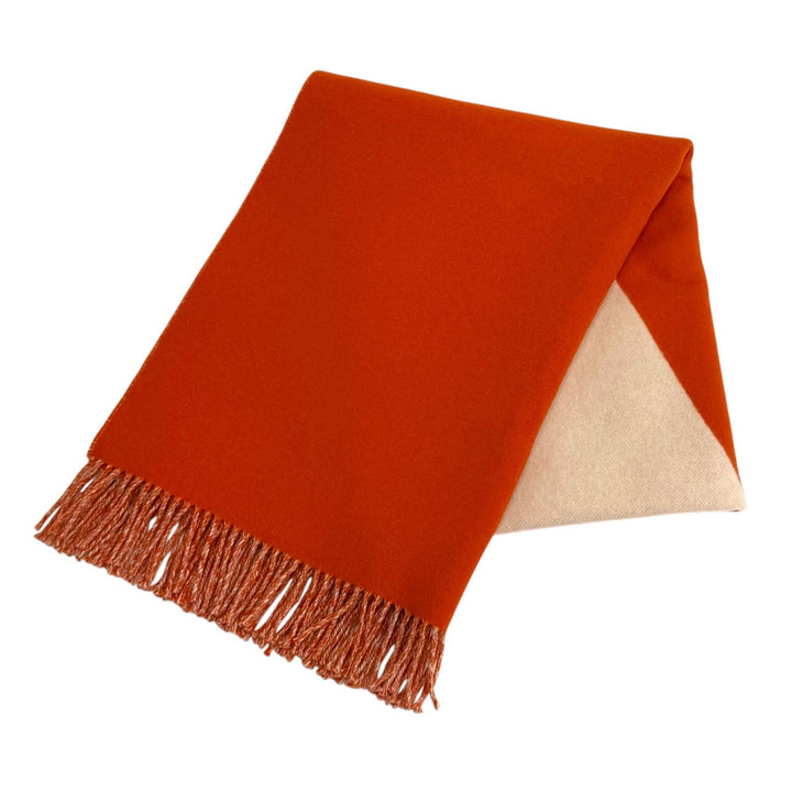 極美品★HERMES エルメス カシミヤ100％ カザック バイカラー フリンジ 大判 マフラー ストール ベージュ オレンジ 英国製 レディース
