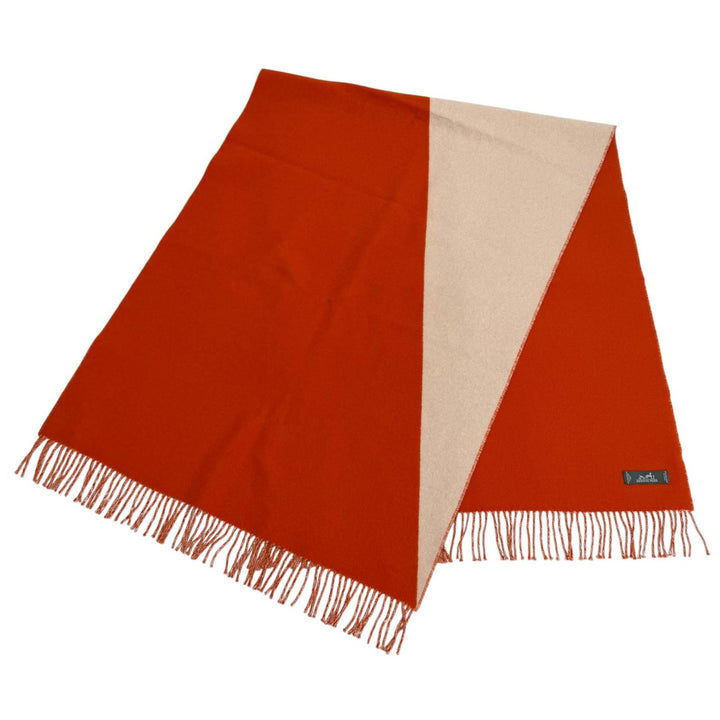 極美品★HERMES エルメス カシミヤ100％ カザック バイカラー フリンジ 大判 マフラー ストール ベージュ オレンジ 英国製 レディース