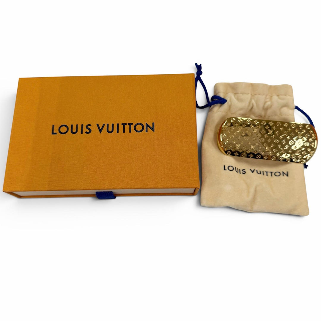 極美品☆LOUIS VUITTON ルイヴィトン M80277 ナノグラム バレッタ ヘアアクセサリー ゴールド イタリア製 レディース 箱・保存袋付き