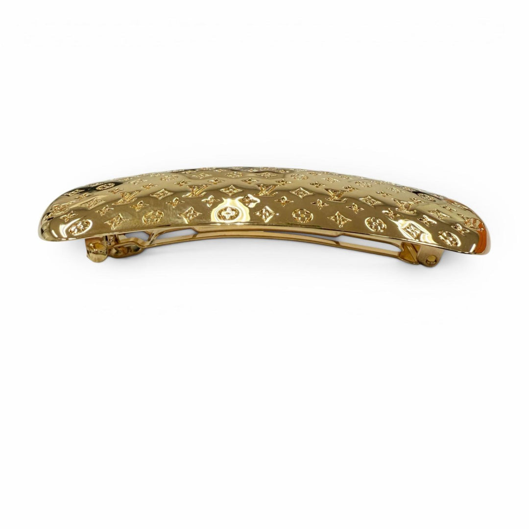 極美品☆LOUIS VUITTON ルイヴィトン M80277 ナノグラム バレッタ ヘアアクセサリー ゴールド イタリア製 レディース 箱・保存袋付き