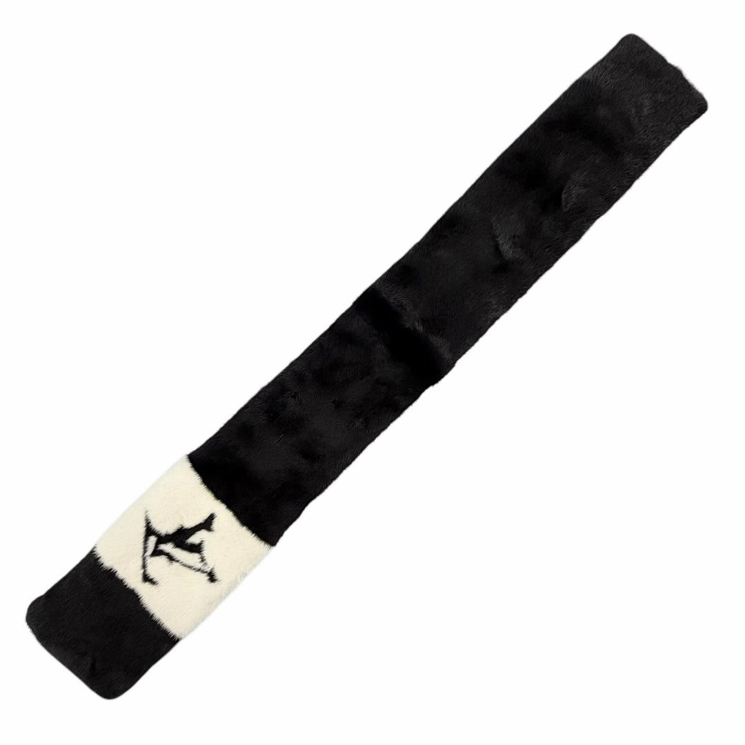 美品◇LOUIS VUITTON ルイヴィトン M77866 エシャルプ ゴーグラム ミンク LVロゴ 裏モノグラム ティペット ショール ブラック ホワイト