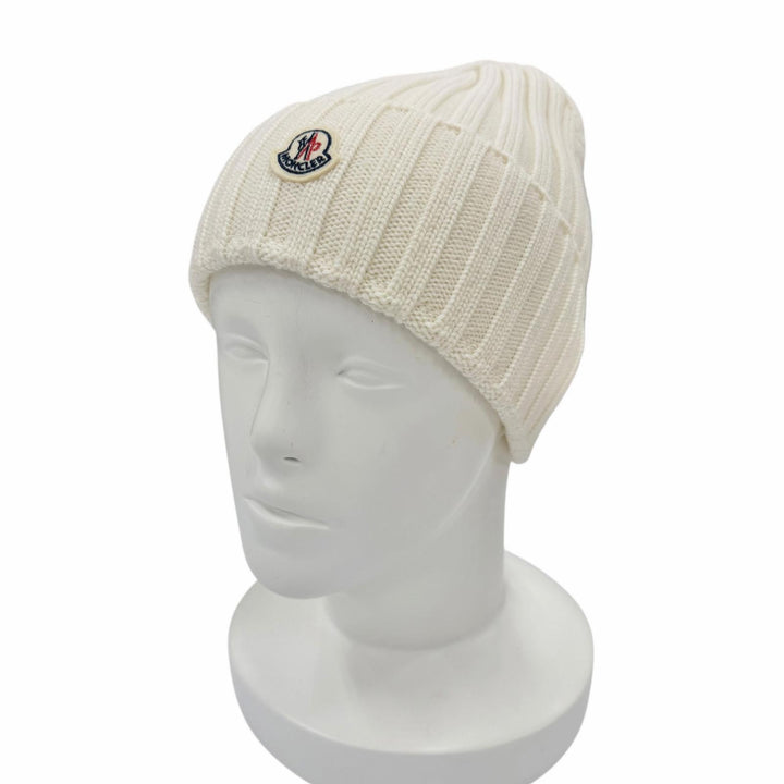 未使用品◇MONCLER モンクレール ウール100％ ロゴワッペン付 ビーニー ニットキャップ ニット帽 アイボリー UNI 正規品 レディース 箱付