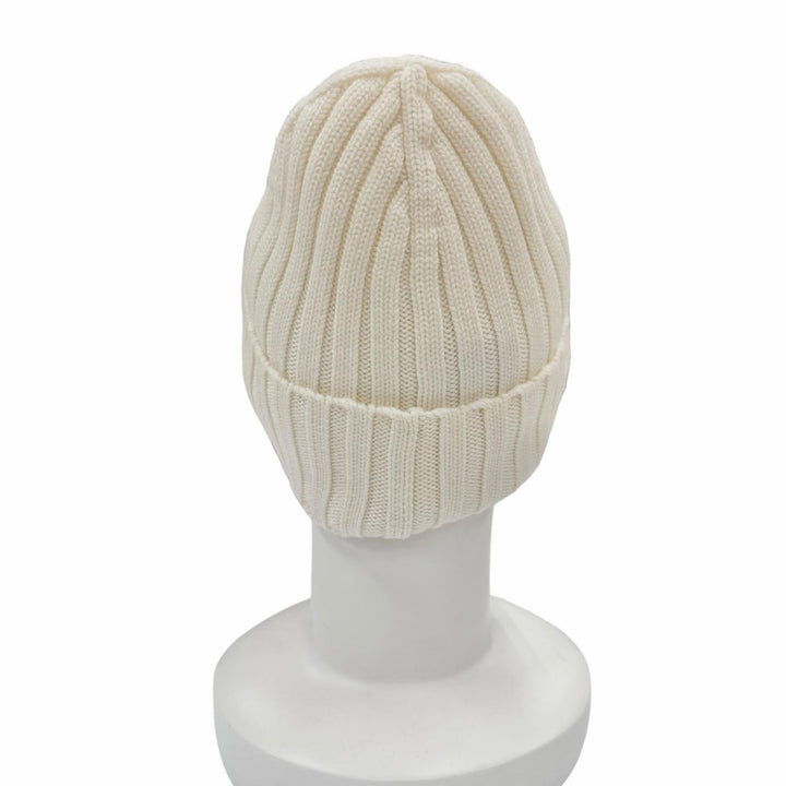 未使用品◇MONCLER モンクレール ウール100％ ロゴワッペン付 ビーニー ニットキャップ ニット帽 アイボリー UNI 正規品 レディース 箱付
