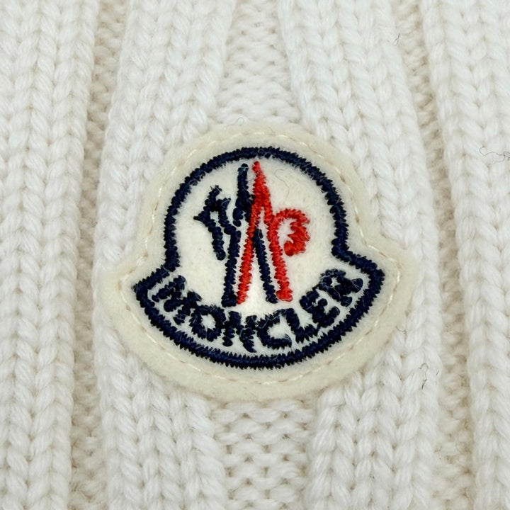 未使用品◇MONCLER モンクレール ウール100％ ロゴワッペン付 ビーニー ニットキャップ ニット帽 アイボリー UNI 正規品 レディース 箱付