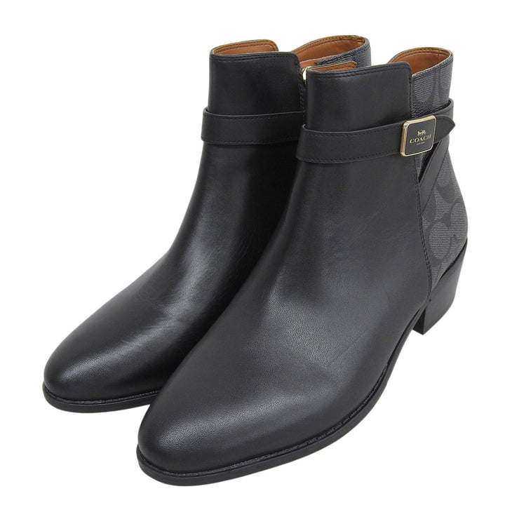 未使用品▲COACH コーチ CC627 DEAN LTR-SIG BOOTIE レザー シグネチャーキャンバス ブーティ ブラック 24.5 レディース 箱付き