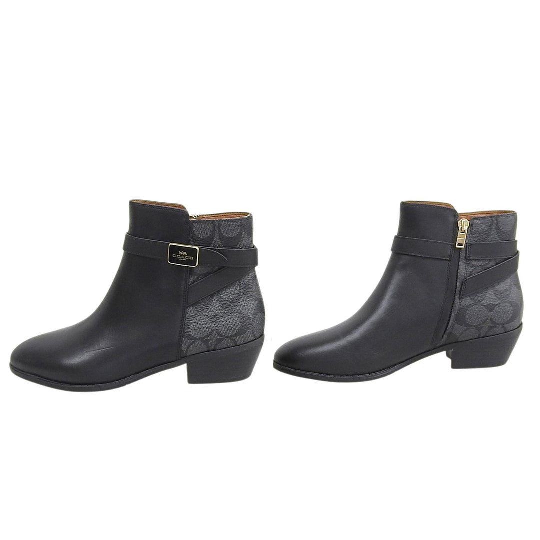 未使用品▲COACH コーチ CC627 DEAN LTR-SIG BOOTIE レザー シグネチャーキャンバス ブーティ ブラック 24.5 レディース 箱付き