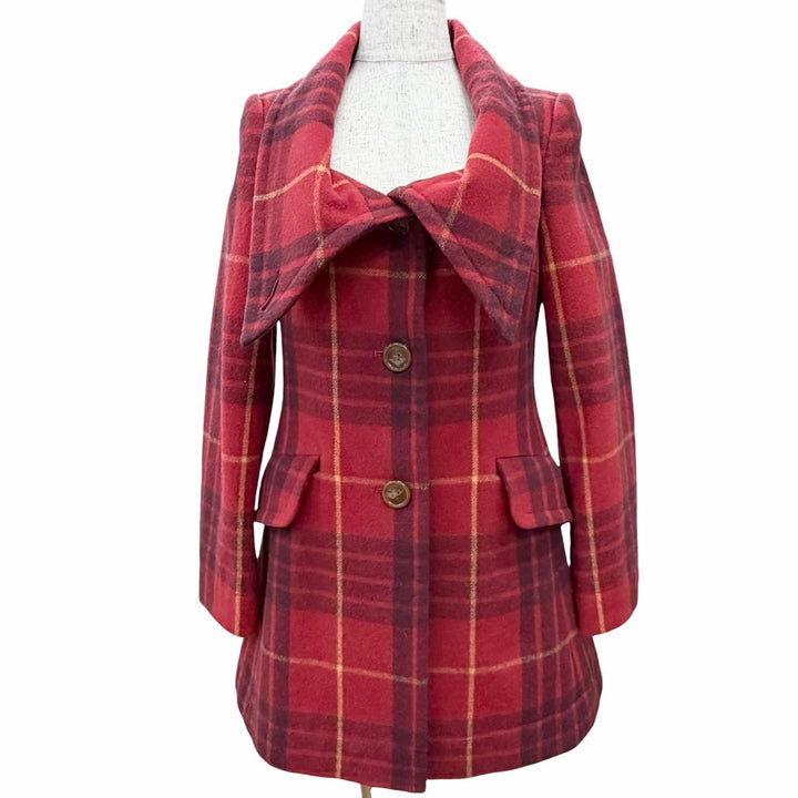 美品△Vivienne Westwood Red Label ヴィヴィアンウエストウッド レッドレーベル ウール オーブボタン チェック柄 魔女コート 2 正規品