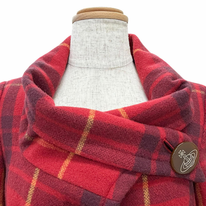 美品△Vivienne Westwood Red Label ヴィヴィアンウエストウッド レッドレーベル ウール オーブボタン チェック柄 魔女コート 2 正規品