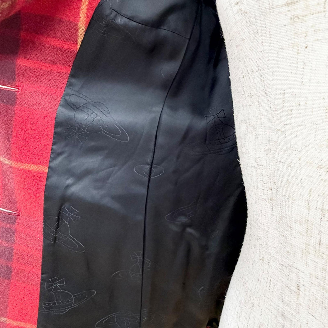 美品△Vivienne Westwood Red Label ヴィヴィアンウエストウッド レッドレーベル ウール オーブボタン チェック柄 魔女コート 2 正規品