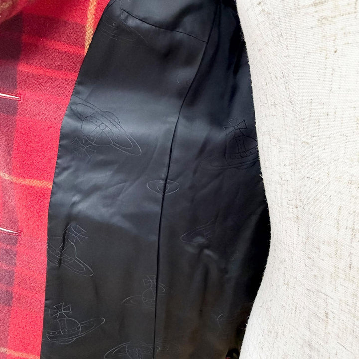 美品△Vivienne Westwood Red Label ヴィヴィアンウエストウッド レッドレーベル ウール オーブボタン チェック柄 魔女コート 2 正規品
