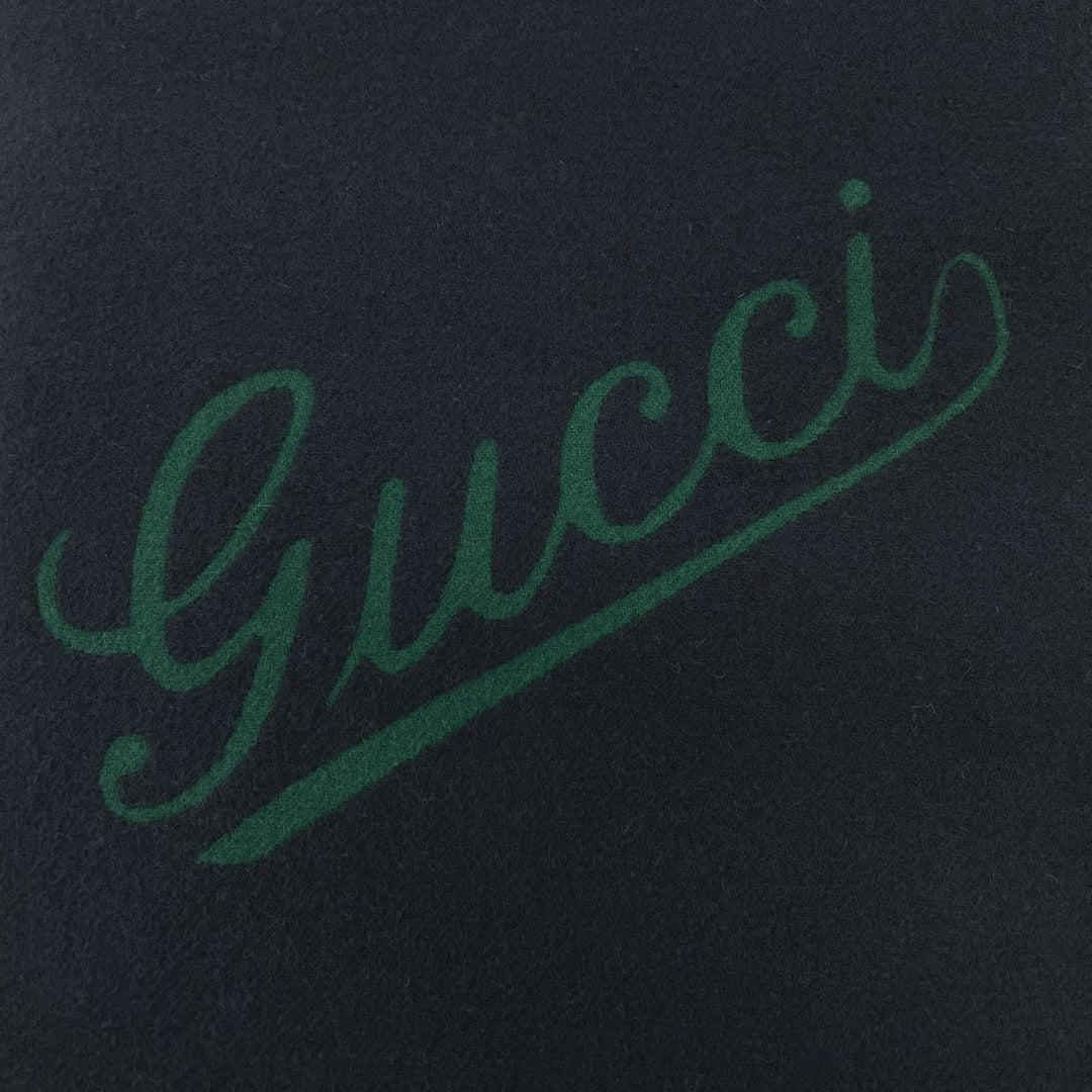未使用品▲GUCCI グッチ 24AW 795273 スクリプト スカーフ ウール カシミヤ混 マフラー ネイビー グリーン 伊製 正規品 メンズ 箱付き