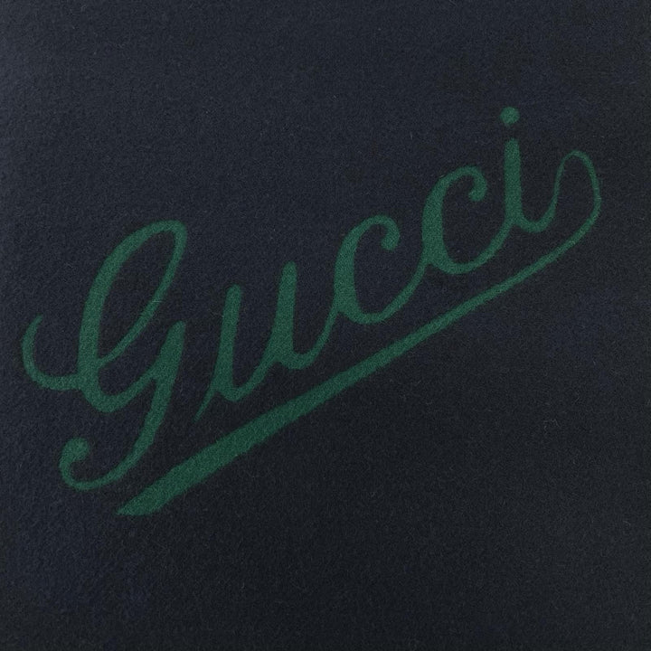 未使用品▲GUCCI グッチ 24AW 795273 スクリプト スカーフ ウール カシミヤ混 マフラー ネイビー グリーン 伊製 正規品 メンズ 箱付き