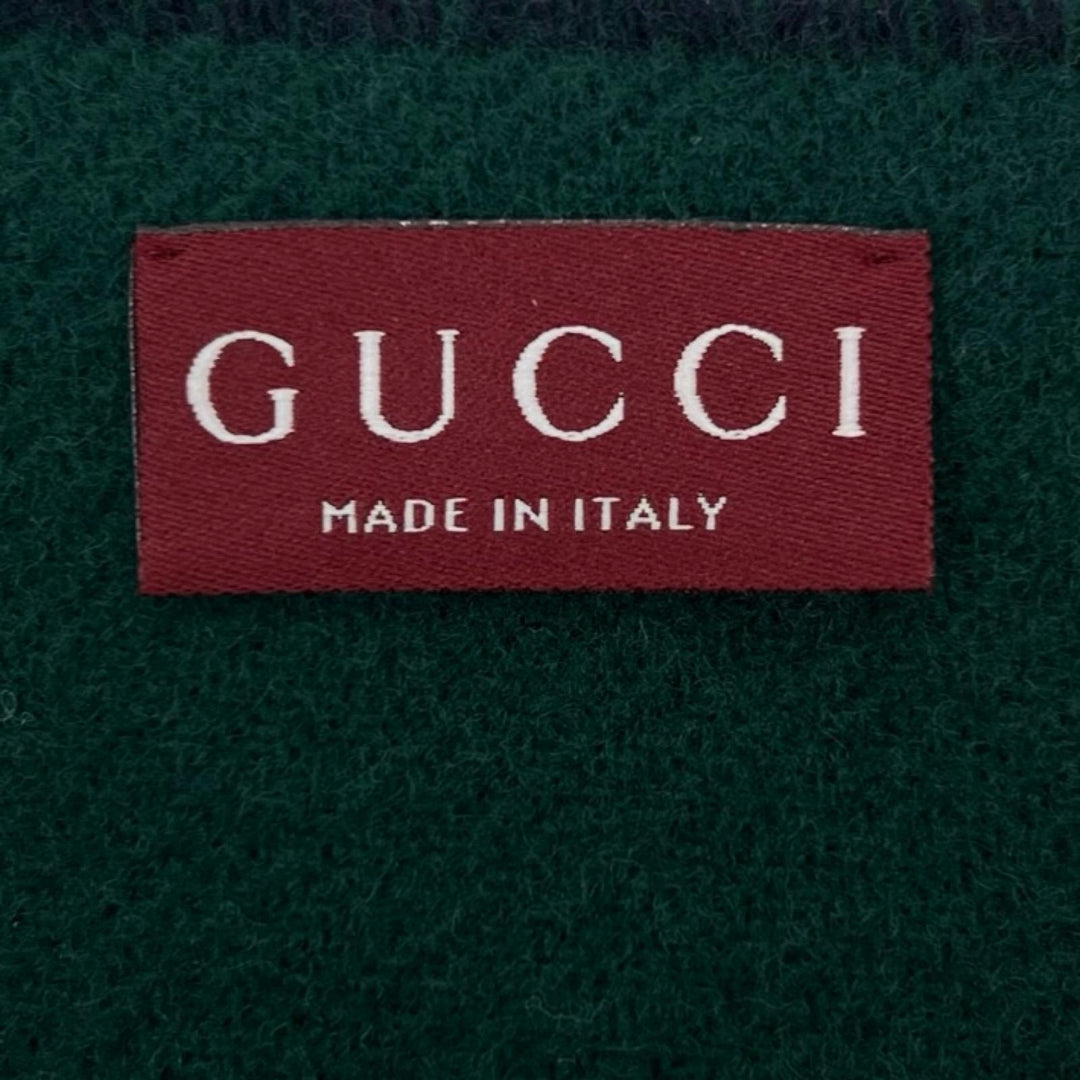 未使用品▲GUCCI グッチ 24AW 795273 スクリプト スカーフ ウール カシミヤ混 マフラー ネイビー グリーン 伊製 正規品 メンズ 箱付き