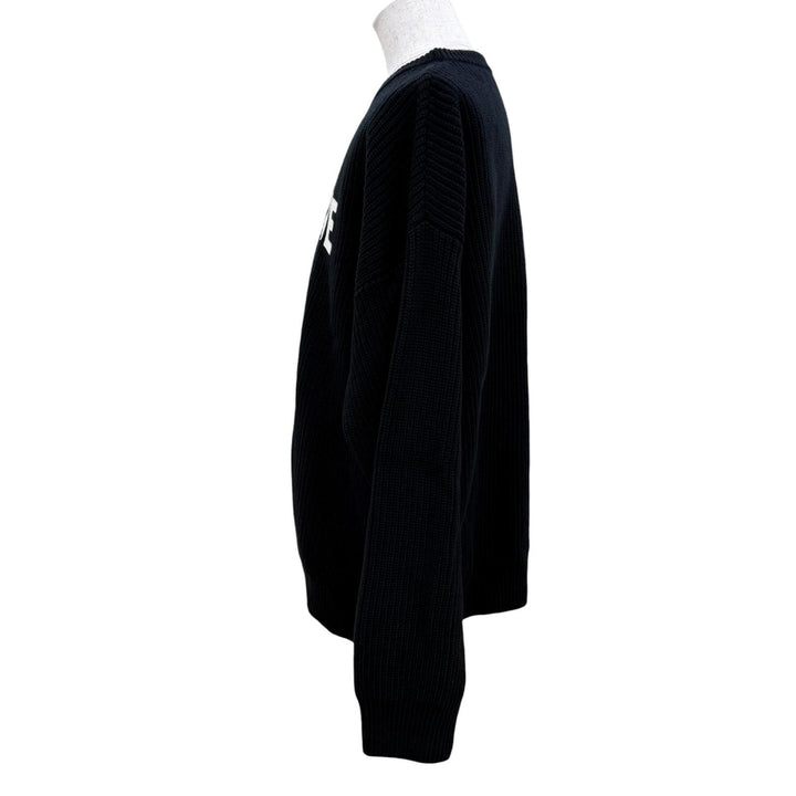 美品☆CELINE セリーヌ 2A19R423P ウール100％ ロゴエンブロイダリー オーバーサイズ ニット ブラック S イタリア製 正規品 メンズ