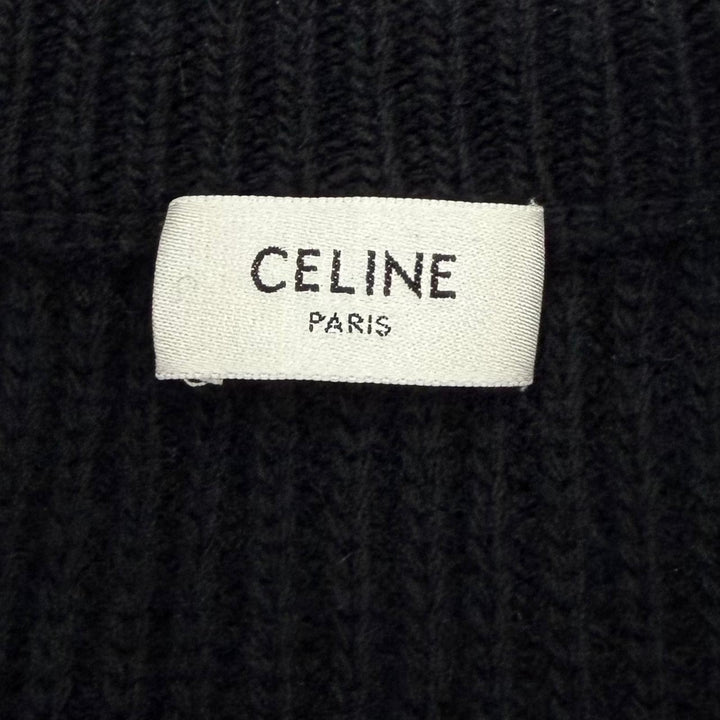 美品☆CELINE セリーヌ 2A19R423P ウール100％ ロゴエンブロイダリー オーバーサイズ ニット ブラック S イタリア製 正規品 メンズ
