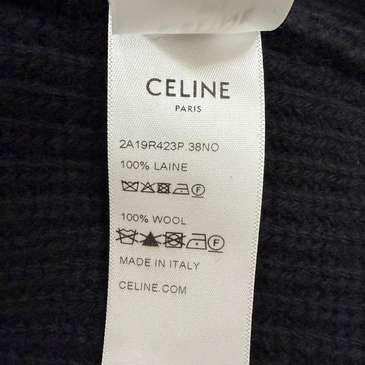 美品☆CELINE セリーヌ 2A19R423P ウール100％ ロゴエンブロイダリー オーバーサイズ ニット ブラック S イタリア製 正規品 メンズ