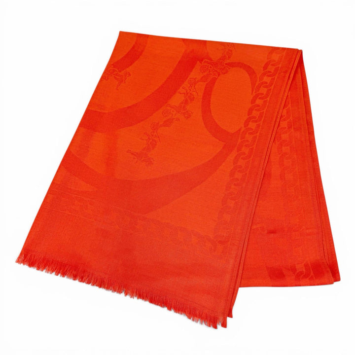 極美品△HERMES エルメス ロゴデザイン ミニフリンジ カシミヤ シルク ストール マフラー ショール レッド系 レディース オススメ◎