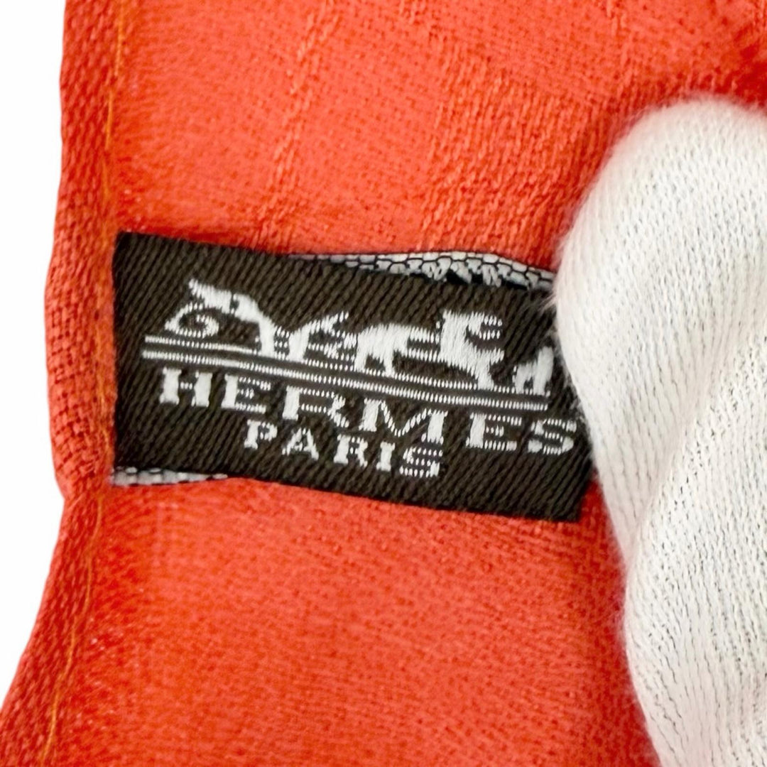 極美品△HERMES エルメス ロゴデザイン ミニフリンジ カシミヤ シルク ストール マフラー ショール レッド系 レディース オススメ◎