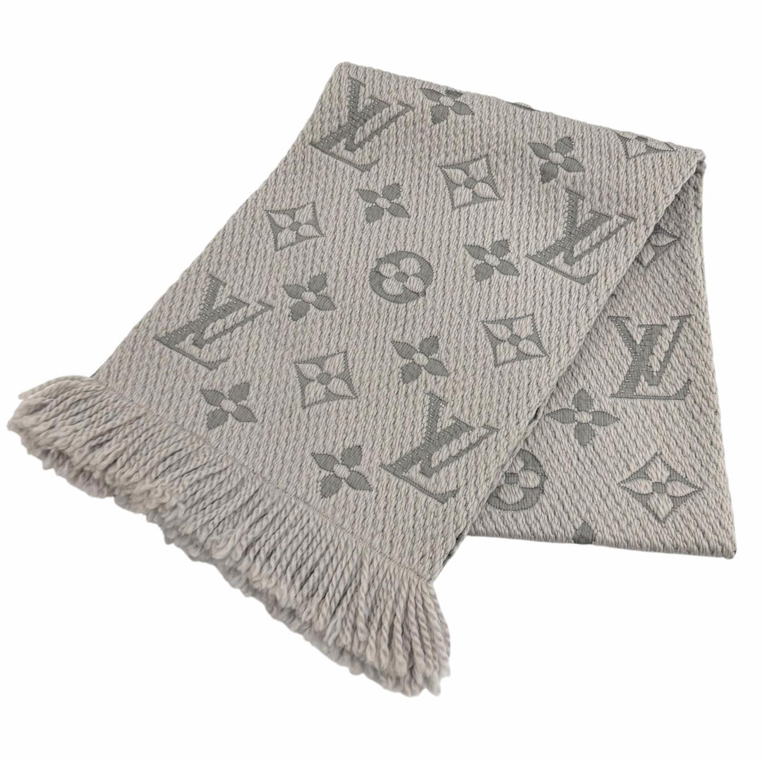 美品★LOUIS VUITTON ルイヴィトン M74742 エシャルプ ロゴマニア ウール シルク混 グリペルル フリンジ マフラー イタリア製 正規品