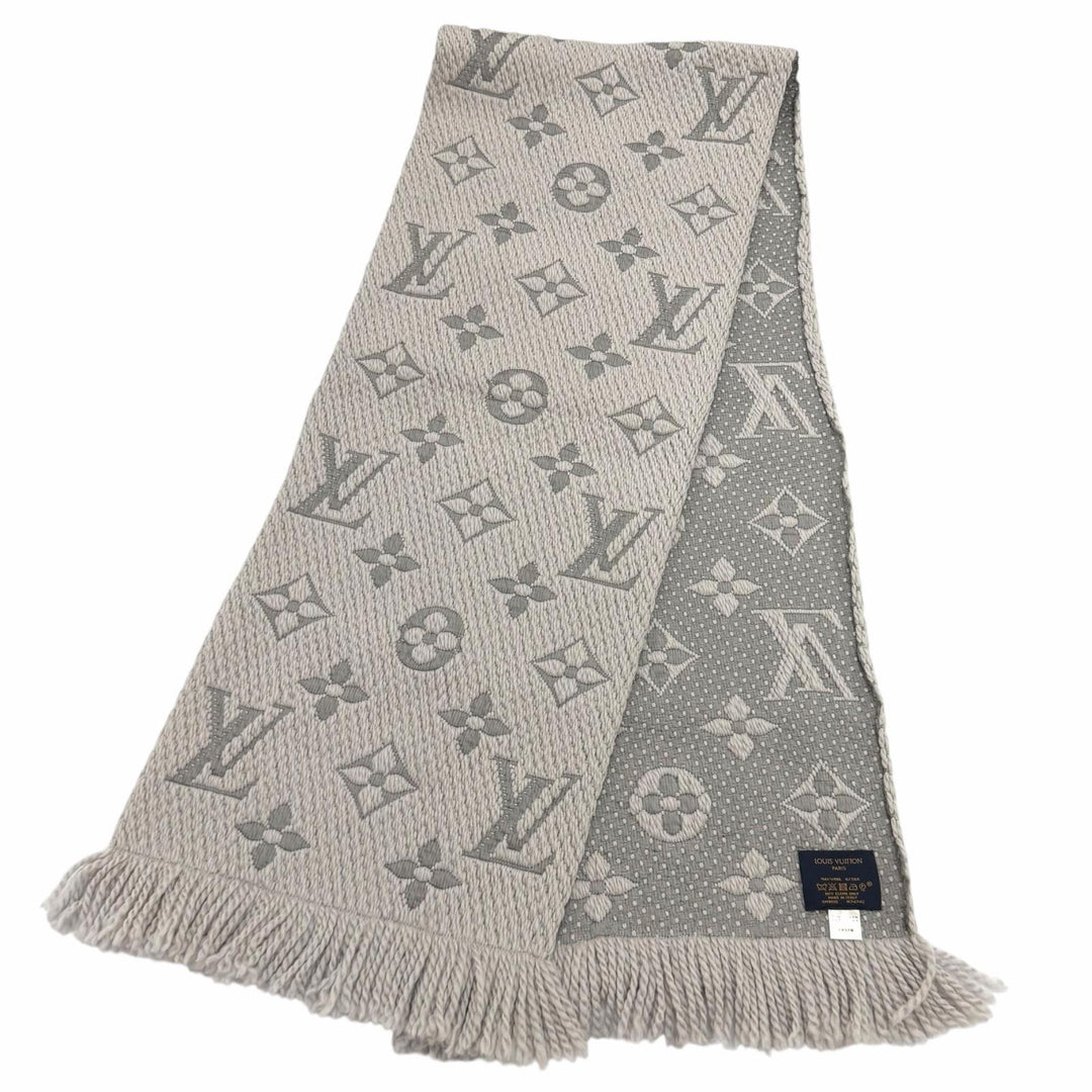 美品★LOUIS VUITTON ルイヴィトン M74742 エシャルプ ロゴマニア ウール シルク混 グリペルル フリンジ マフラー イタリア製 正規品