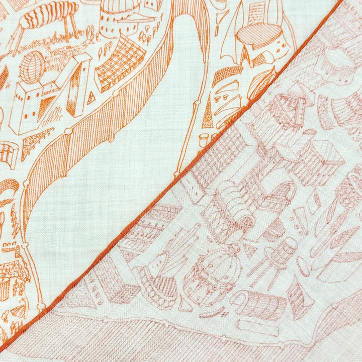 未使用△HERMES エルメス ヌーベル シテ カヴァリエール カレジェアン カシミヤ シルク ナチュラル オレンジ レッド 現行品 定価251900円