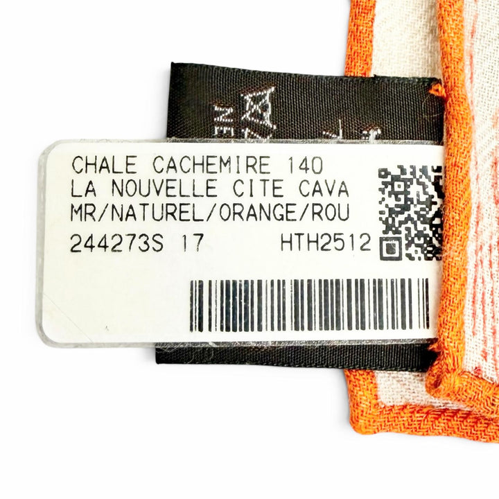 未使用△HERMES エルメス ヌーベル シテ カヴァリエール カレジェアン カシミヤ シルク ナチュラル オレンジ レッド 現行品 定価251900円