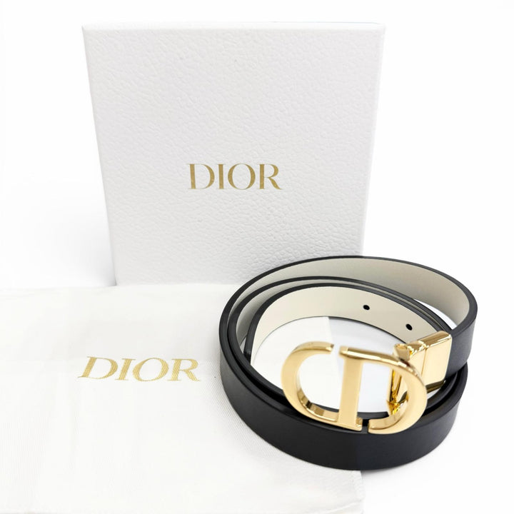 極美品△DIOR ディオール B0446UWGA 30 MONTAIGNE 30モンテーニュ リバーシブル スムースカーフスキン 20mm レザー ベルト ブラック 伊製