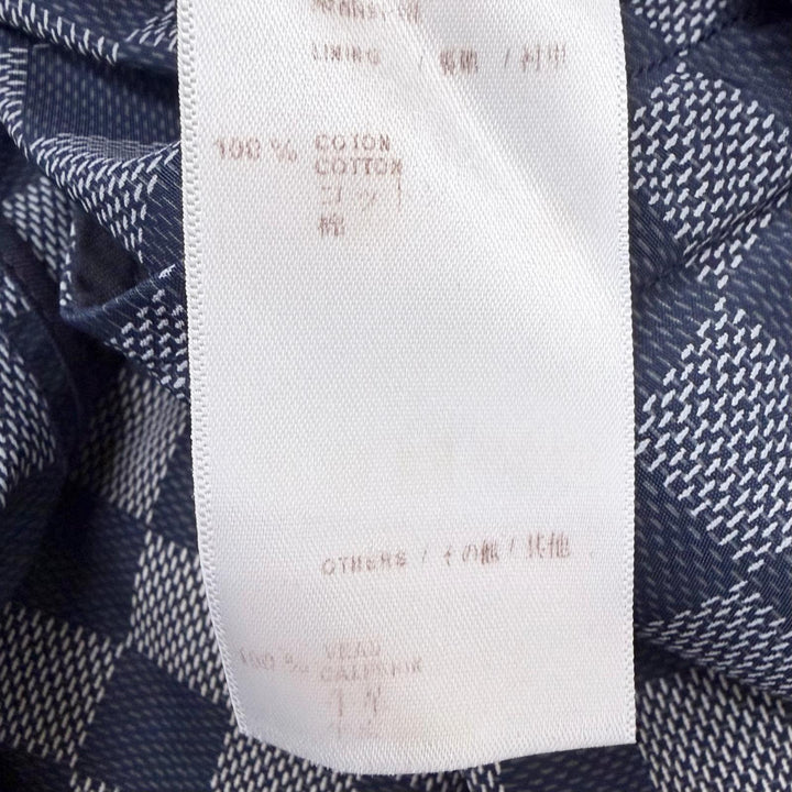 極美品□LOUIS VUITTON ルイヴィトン 裏地ダミエ LVロゴ パッカブル 一部レザー使用 ステンカラーコート ネイビー 52 イタリア製 正規品