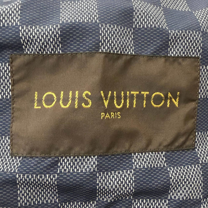 極美品□LOUIS VUITTON ルイヴィトン 裏地ダミエ LVロゴ パッカブル 一部レザー使用 ステンカラーコート ネイビー 52 イタリア製 正規品