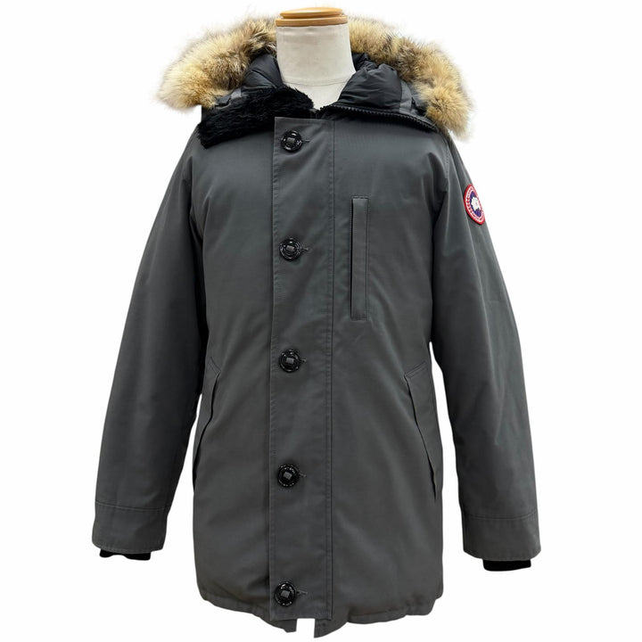 美品▼CANADA GOOSE カナダグース 3438JM Jasper Parka ロゴワッペン ファー付き フーデッド WZIPUP ダウンジャケット グレー M 正規品