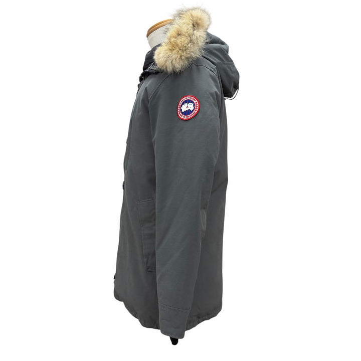 美品▼CANADA GOOSE カナダグース 3438JM Jasper Parka ロゴワッペン ファー付き フーデッド WZIPUP ダウンジャケット グレー M 正規品
