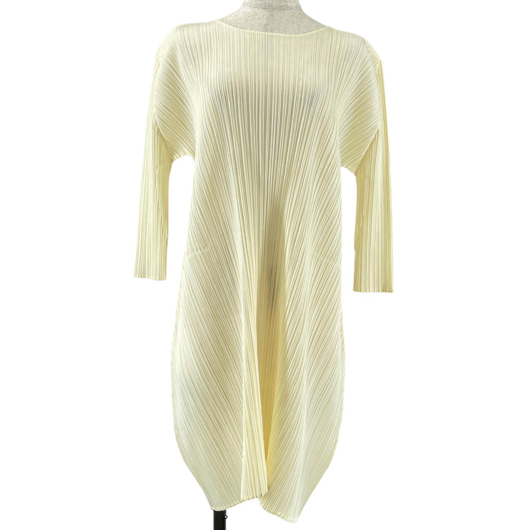 美品▲PLEATS PLEASE プリーツプリーズ イッセイミヤケ PP71-JH167 プリーツ ワンピース アイボリー 2 日本製 正規品 レディース