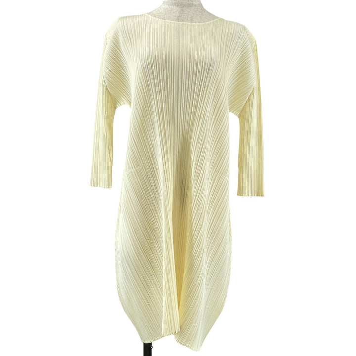 美品▲PLEATS PLEASE プリーツプリーズ イッセイミヤケ PP71-JH167 プリーツ ワンピース アイボリー 2 日本製 正規品 レディース